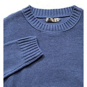 VTSGN Women's Large Crewneck Knit Navy Sweater Long Sleeve Side Slit - C26